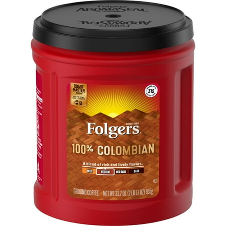 Folgers 100% Colombian Coffee, Medium Roast Ground Coffee, 33.7 Ounce Canister