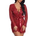 thumbnail image 4 of Ropa interior sexy encaje transparente frente cardigan pijamas mujer sexy tirantes camisón Pompotops qwe19201, 4 of 9