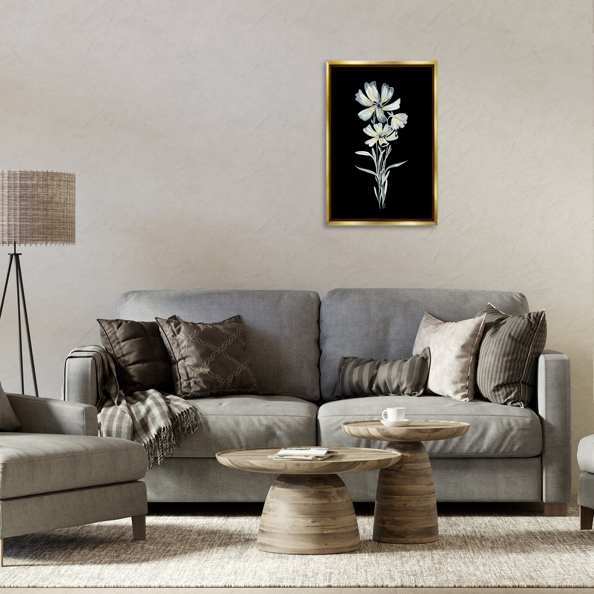 Stupell Industries Tall Floral Stems Plants & Flowers Painting Gold Floater Framed Canvas Art Print Wall Art, 17 x 25