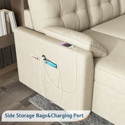 papajet 84 Sectional Sofa with Storage and 3 Seat ,Reversible Pull Out Couch for Living Room,Beige