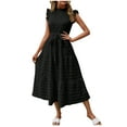 thumbnail image 1 of Timegard Robes d'Été pour Femmes 2025 à Volants Demi-Col Manches Courtes à Capuchon Ceinture Amples Décontractées Mode, 1 of 5