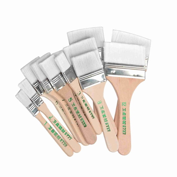 Aceite de 12 piezas / set de nylon plano para el Cabello de madera de madera pinta al aceite de Pincel de pinintura de Barbacoa Suministros de Arte