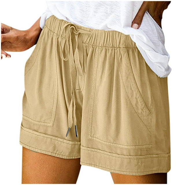 Plebaso Women's Plus Size Shorts Summer Drawstring Casual Shorts Plain Lightweight Shorts with Pockets