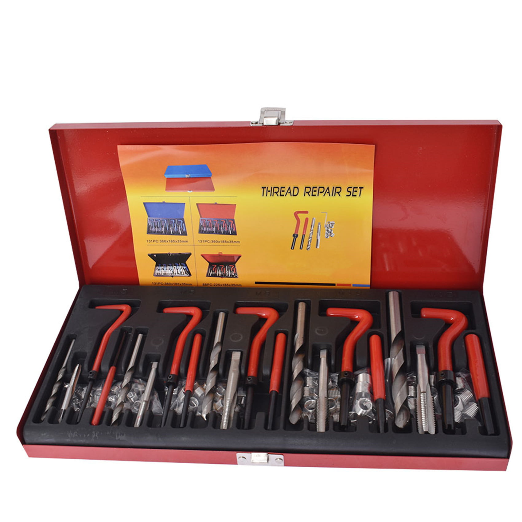 131Pc Thread Repair Kit HSS Drill Helicoil Repair Kit SAE Metric Inch&MM W/Case 