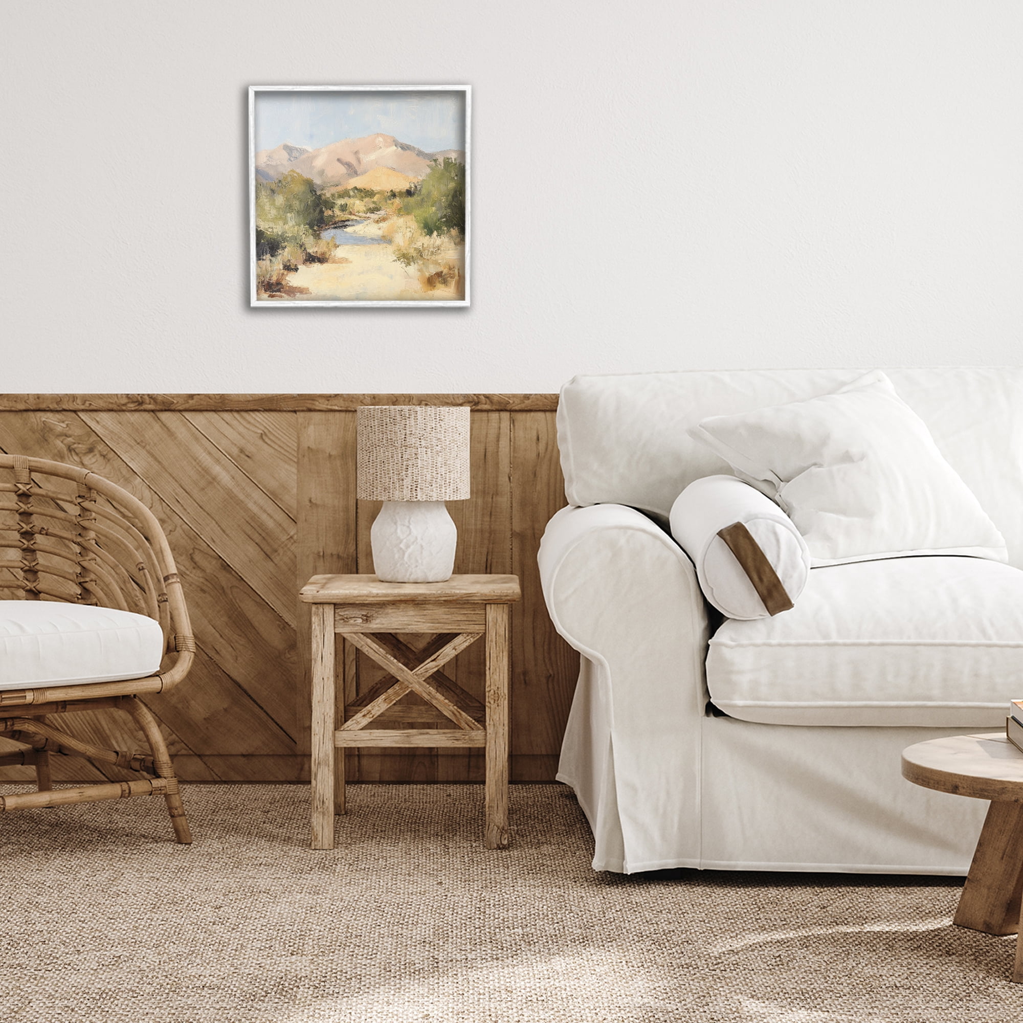 Stupell Industries Beige Desert Mountain Stream White Framed Giclee Art, design by Petal Prints Design