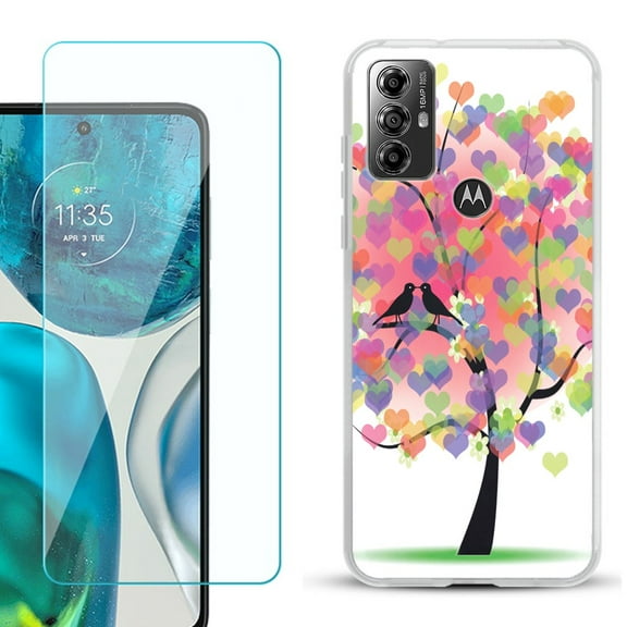 OneToughShield ® for Motorola Moto G Play 2023 Shockproof Fashion Phone Case, with Tempered Glass Screen Protector - Color Hearts Tree