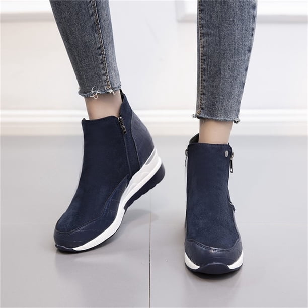 Nuevos zapatos de caña alta Plataforma de gamuza Tacón de cuña Cremallera lateral y botines de algodón Wmkox8yii sa1539