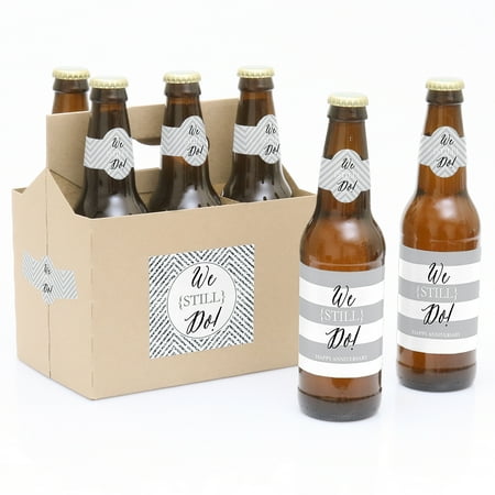 Label Carrier - We Still Do - 6 Wedding Anniversary Party Beer Bottle Labels with 1 Beer Carrier