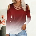 thumbnail image 2 of Jalioing Women's Long Sleeve Fashion Shirts Cold Shoulder Cross V Neck Casual Blouses Gradient Spring Summer Tops, 2 of 5