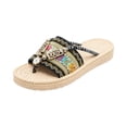 thumbnail image 5 of Women's Sandals 2026 Summer Comfort Boho Beaded Flat Thong Sandals Raffia Woven Open Toe Slides for Beach Vacation Outdoor Casual Wear,Black 36, 5 of 5