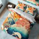 thumbnail image 1 of Escala de pescado de colores funda de edredón japonés juego de cama, funda nórdica de algodón, 1 of 5