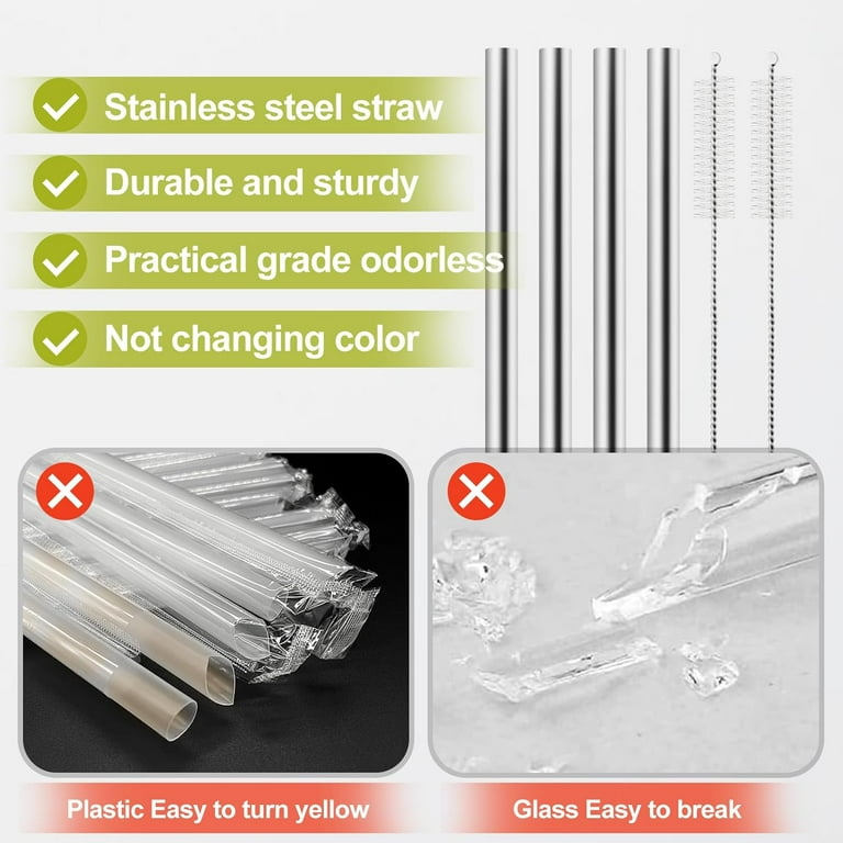 6-Pack Stainless Steel Replacement Straws For Owala Water Bottles (24 Oz & 32 Oz) – Includes Cleaning Brushes