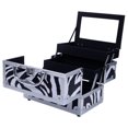 thumbnail image 4 of Makeup Box Train Case Large Storage Capacity Portable Travel Cosmetic Organizer with Compartments and 2-Tier Trays with Mirror, Lockable with Keys - Zebra, 4 of 9