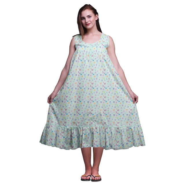 Bimba Menthe Pastel4 Texte Alphabets Colorés Imprimés Chemises de Nuit en Coton pour Femmes Robe Sans Manches Tenue de Nuit Robe Maxi Grande