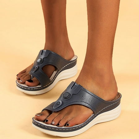 

Zpanxa Slippers for Women Fashion Casual Flip Toe Wedge Heel Comfortable Large Size Sandals Flip Flops for Women Dark Blue 37