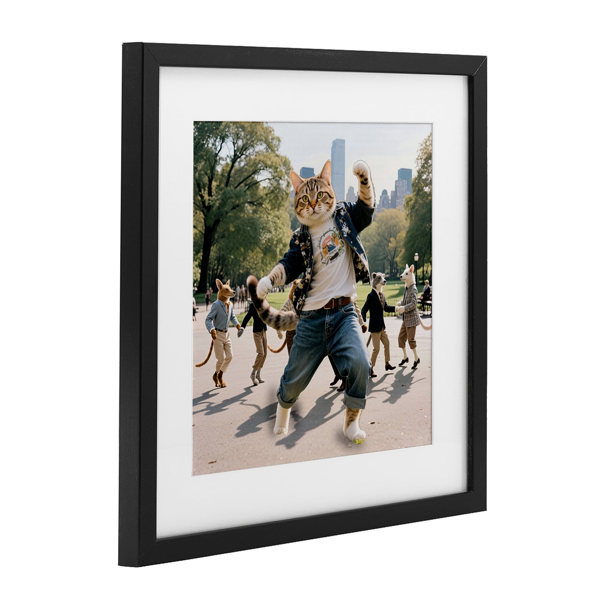 Stupell Industries Stylish Cat Dancing in Park Black Framed Print Under Glass, design by CAD Designs