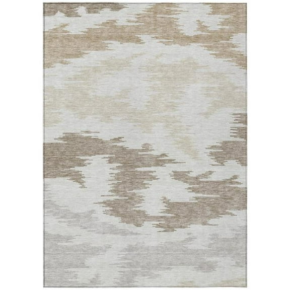 HomeRoots 584571 10 x 14 ft. Abstract Washable Indoor & Outdoor Rectangle Area Rug, Ivory, Beige & Brown