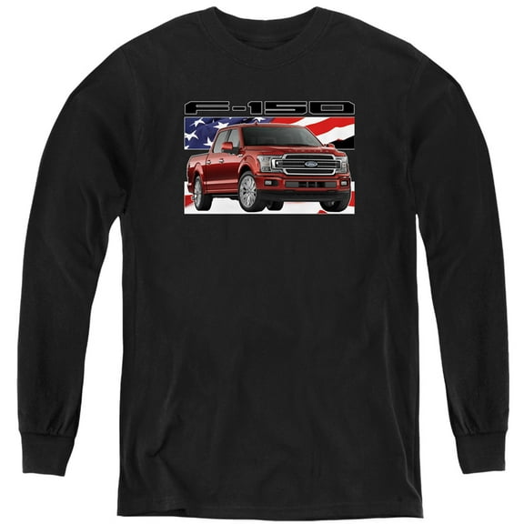 Ford Trucks F 150 Flag Youth Long Sleeve T-Shirt Black