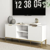 Modern White TV Stand with Wave-Design Doors and Gold Legs - Adjustable Shelf for 60-69" TVs