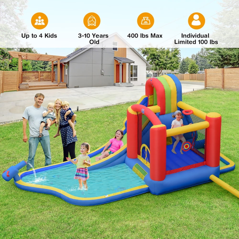 Aimee Lii Inflatable Kid Bounce House Slide Climbing Splash Park Pool Jumping Castle without Blower, Playhouse for Kids Outdoor