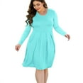 thumbnail image 3 of Aiyino Plus Size Dresses for Curvy Women Long Sleeve Casual Pleated Swing Dresses with Pockets, 3 of 5