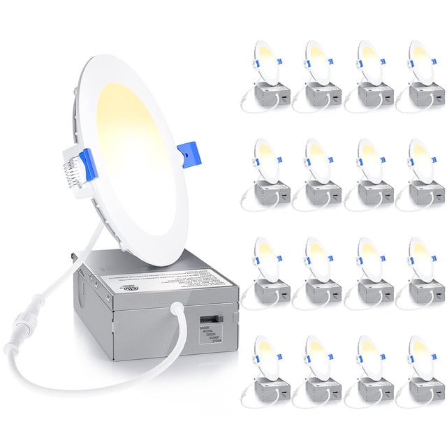 Ensenior 16 Pack Ultra-Thin LED Recessed Lighting 4 Inch 5CCT with Junction Box, 2700K-5000K Selectable, 9W 75W Eqv, Dimmable Can-Killer Downlight, 750LM High Brightness - ETL&Energy Star