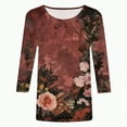 thumbnail image 4 of Towmus 3/4 Length Sleeve Womens Tops Cotton Floral Print Dressy Blouses Crew Neck Casual Tunic Tops Summer Shirts, 4 of 4