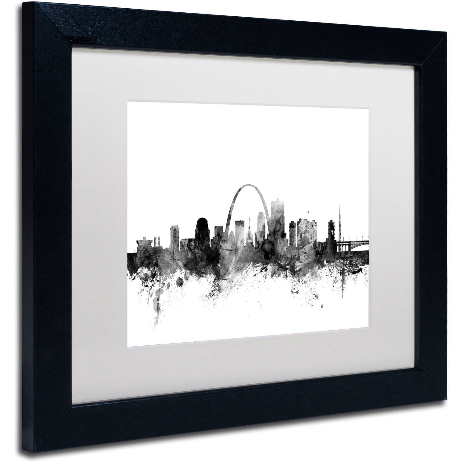 Trademark Fine Art 'St Louis Missouri Skyline B&W' Canvas Art by Michael Tompsett White Matte, Black Frame