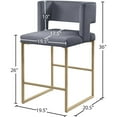 thumbnail image 3 of Meridian Furniture Caleb Square Soft Grey Velvet Low Back Bar Stool, Grey (Set of 2), 3 of 6