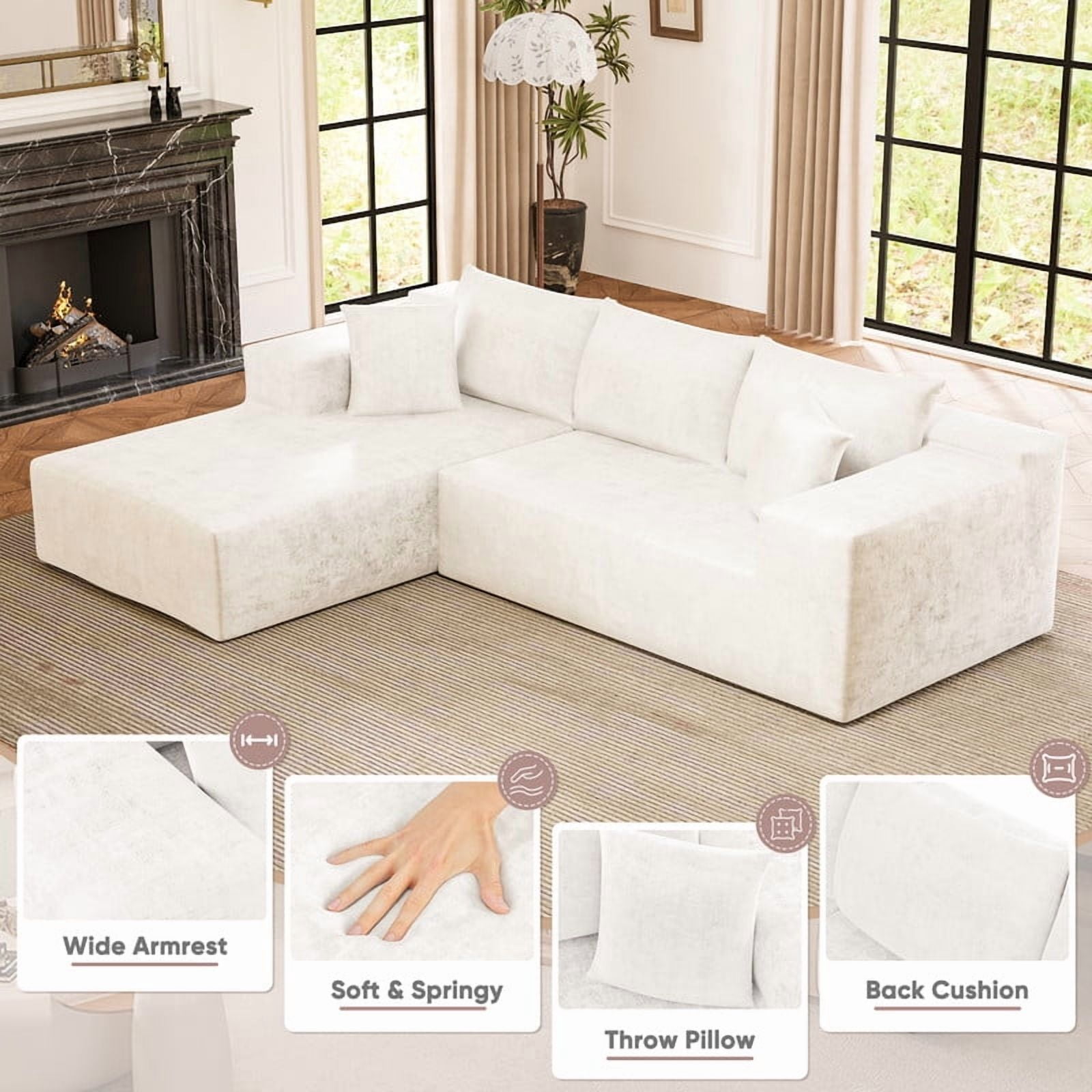 Furmax 108"  L-Shape Boneless Chaise Sectional Sofa Cloud Couch Sectional Corduroy Couch Set with Deep Seat for Living Room,Chenille White