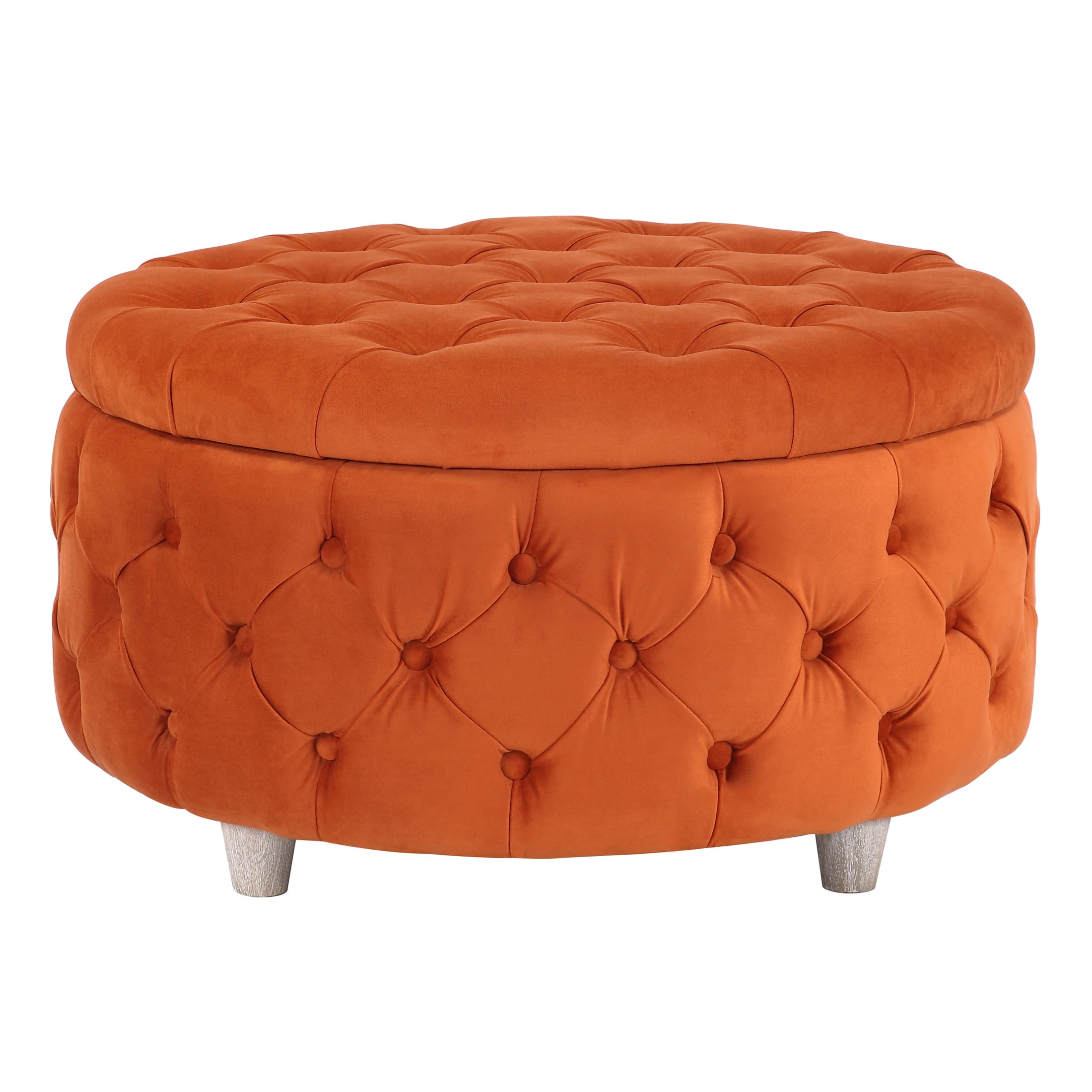 Wordford Round Velvet Tufted Storage Ottoman, Velvet Orange