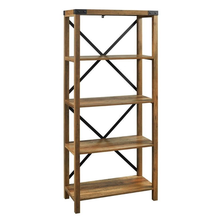 Walker Edison Rustic Industrial 4-Shelf Bookshelf, Reclaimed