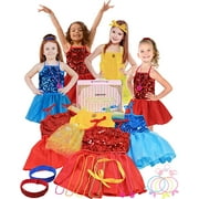 Click N' Play 25 pièces Princess Dress Up Trunk Set avec 4 ensembles de déguisements colorés assortis, bijoux, colliers, bagues, bracelets, accessoires pour cheveux et plus encore !