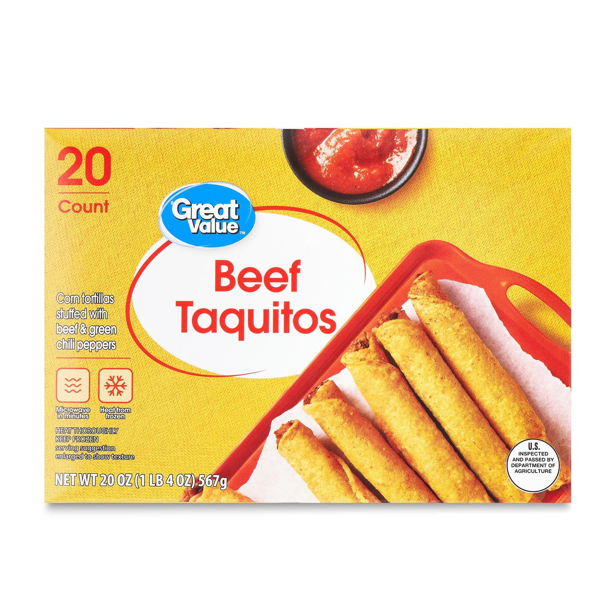 Great Value Beef Taquitos With Yellow Corn Masa Tortillas, 20 oz, 20 Count