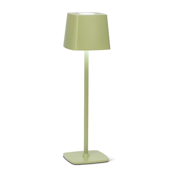 Abbott Square Shade LED Table Lamp, Rechargeable Cordless Light, Warm Glow Accent for Desk, Nightstand, or Living Room, 15", Spring Green
