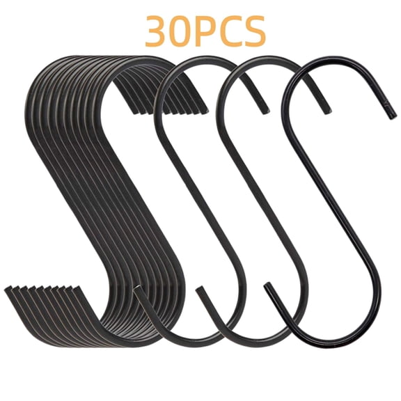 S Hooks 30 Pack, 3.15 Inch Heavy Duty Metal Hooks with Black Finish, Non Slip S Shaped Hooks for Hanging Plants, Clothes, Pots, Pans, Towels and Bags