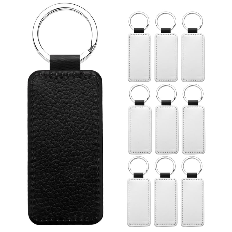 10Pcs Leather Keychain Blank Rectangle MDF Keychain Sublimation Heat