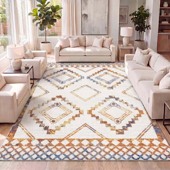 JONATHAN Y MOH200E-3 Amir Moroccan Beni Souk Ivory/Blue/Orange 3 ft. x 5 ft. Area Rug