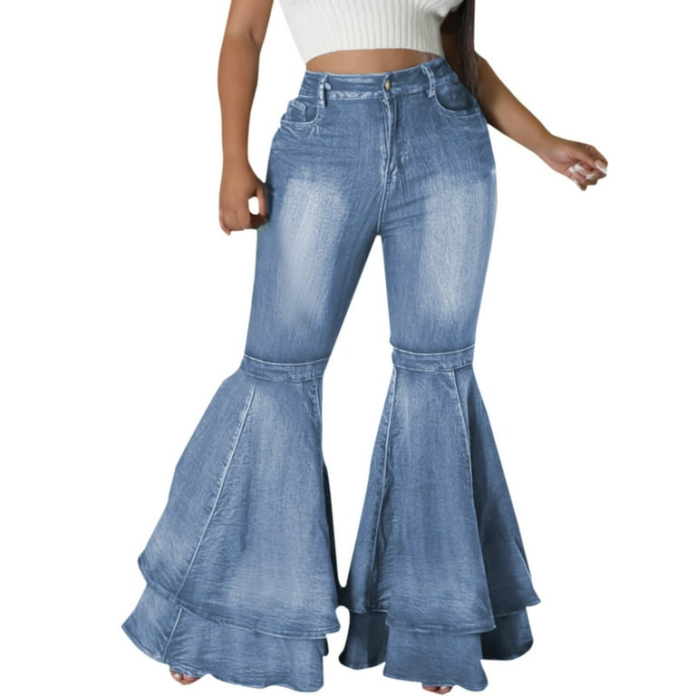 JDEFEG Jean Pants for Women Plus Women's Fashion Classic Retro Bell Bottom Pants High Waist Stretch Fit Long Denim Bell Bottom Jeans Jean Vest Women