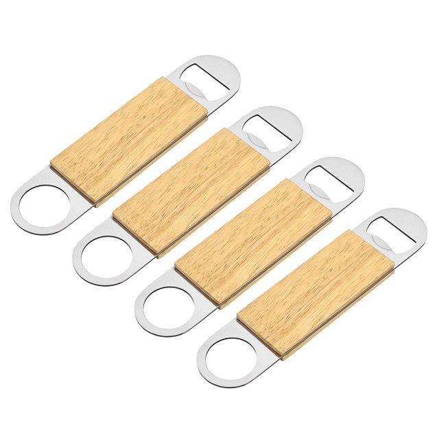 Unique Bargains Bottle Opener, 4pack - Stainless Steel Beer Bottle Opener with Wooden Handle, Bartender Flat Beer Opener for Bar