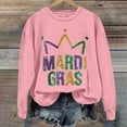 thumbnail image 2 of Baberdicy Mardi Gras Sweatshirt, Women Mardi Gras Long Sleeve Sweatshirt Casual Cute Shirts, Women's Letter Printed Crewneck Top Pink Polyester, 2 of 4