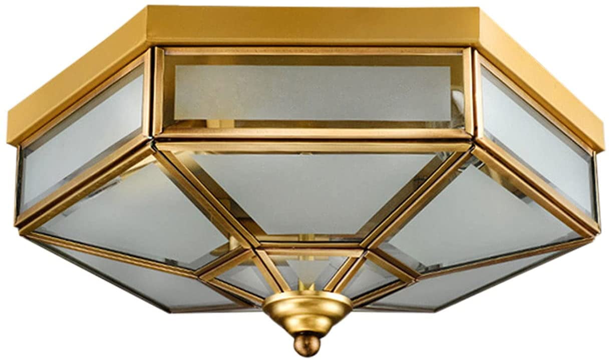 Antique Art Deco Brass 2 Bulb Socket Flush Mount Ceiling Fixture 