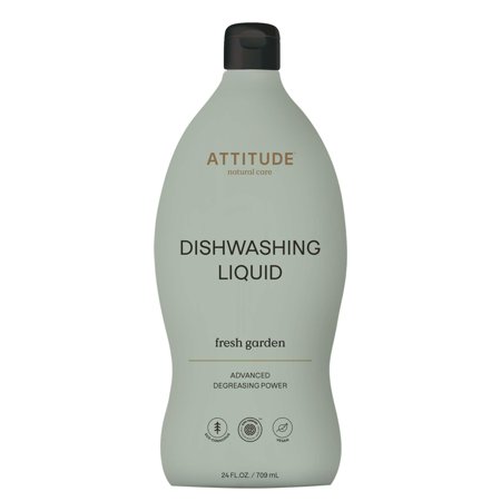 ATTITUDE Dishwashing Liquid, EWG Verified, Vegan Dish Soap, Plant Based, Naturally Derived Products, Fresh Garden, 24 Fl Oz