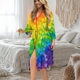 thumbnail image 5 of Yuyamidu Rainbow Heart Robes for Women Lightweight Long Sleeve Bathrobe Knee-Length Spa Robe Sexy Long Womens House Robes Size M Soft V Neck Nightgowns with Waist Belt, 5 of 7