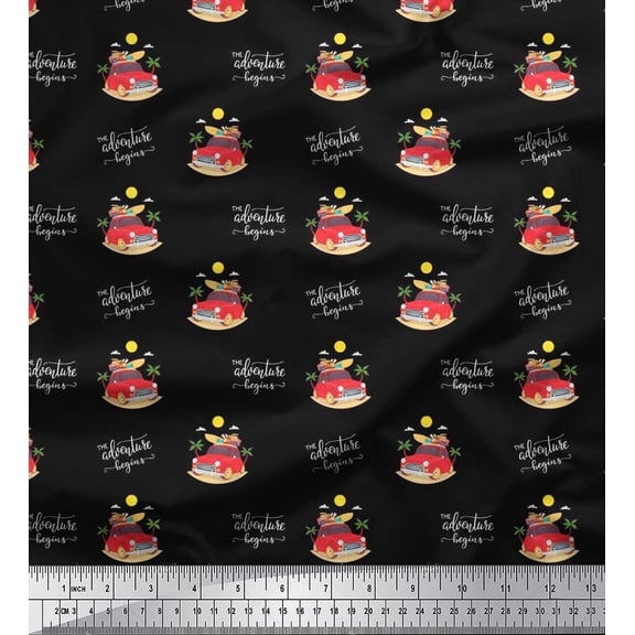 Soimoi Silk Fabric Sun,Car & Luggage Holiday Printed Fabric 1 Yard 42 Inch Wide