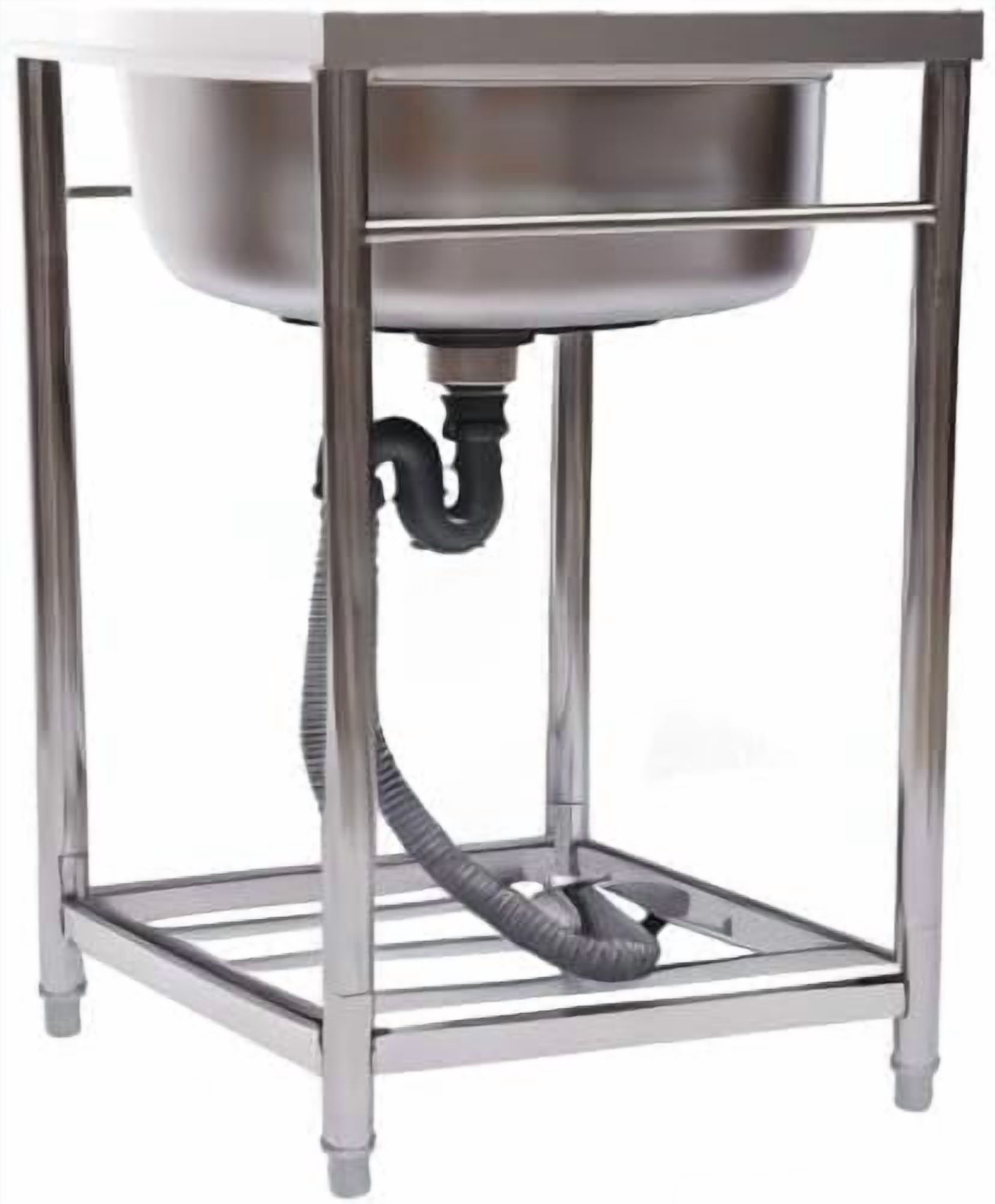 Free Standing Stainless Steel Utility Sink, Single Bowl Commercial Restaurant Kitchen Sink Set with Water Hose and Storage Shelve, 17 x 13 x 8 Inch Inner Sink