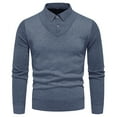 thumbnail image 2 of WAENQINLA Striped Fake Two-Piece Shirt for Men Long Sleeve Faux 2-Piece Knitted Shirt Tops Business Work Casual Pullover Tshirts, 2 of 9