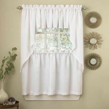 White Solid Opaque Ribcord Kitchen Curtains Choice of Tiers Valance or (Best Swags On The Market)