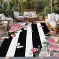 thumbnail image 2 of Pink Flowers Outdoor Rug for Patio/Deck, Non-Slip Large Area Rug 4 x 6 Ft, Spring Floral Butterflies Black White Striped Farmhouse Indoor Outdoor Rugs Washable Area Rugs, Camping Rug Carpet Runner, 2 of 8