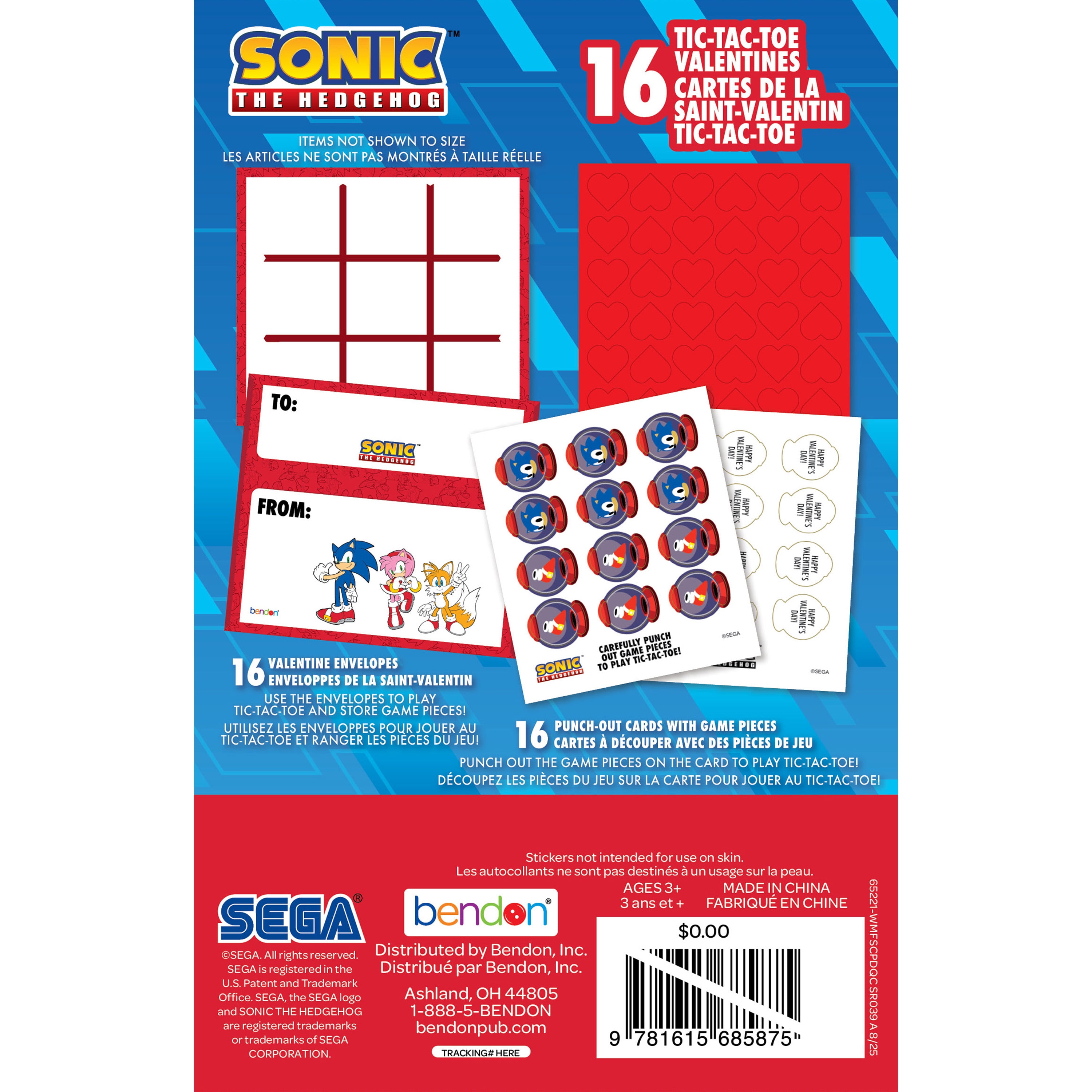 Sonic The Hedgehog Valentine’s Day Cards, 16 Classroom Exchange Greeting Cards Tic-Tac-Toe Game for Kids